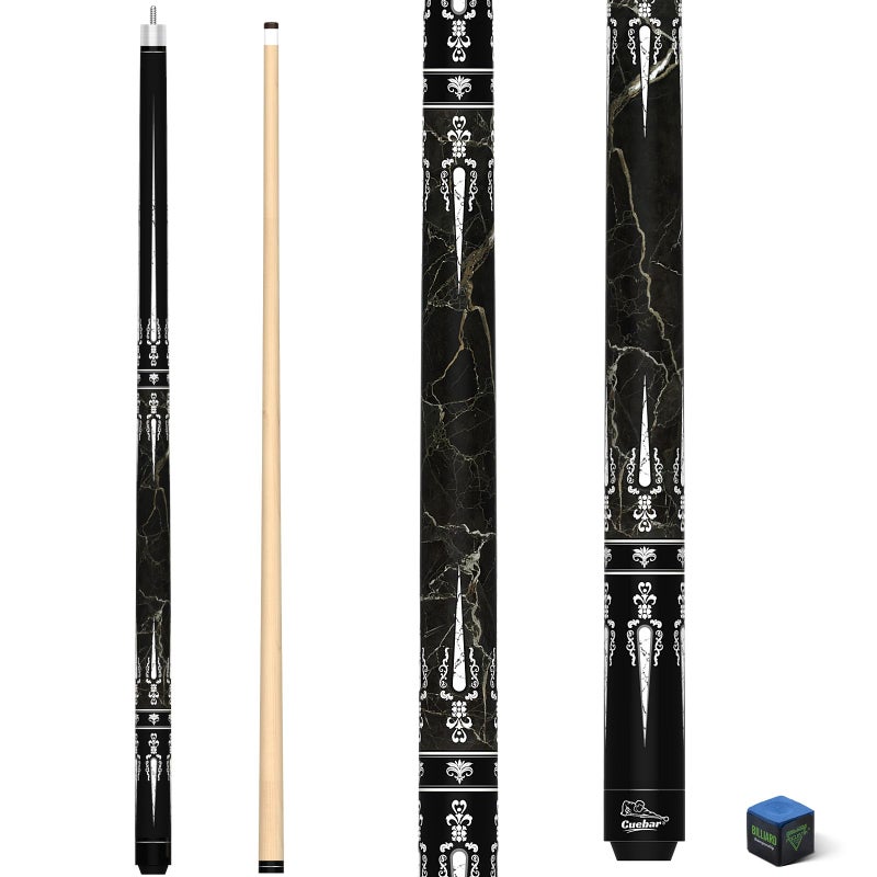 CUEBAR Pool Cue Stick 58 Inch 2Piece Billiard Cue with Geometric Sword Inlays Unwrapped Grip Maple Shaft 13mm Tip Black 21 Oz - Image 2