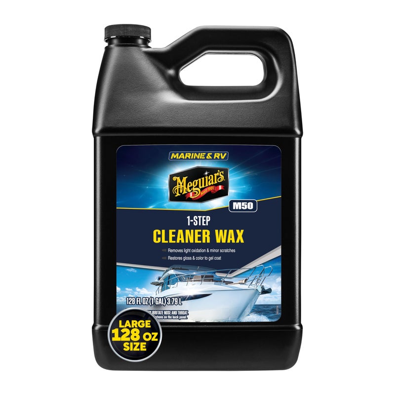 Meguiar's M5001 Marine/RV One Step Cleaner Wax, Easy-to-Use Marine Wax for Boats and RVs That Removes Light Defects, Restores Color Brilliance, and Protects the Surface, 1 Gallon Bottle - Image 1