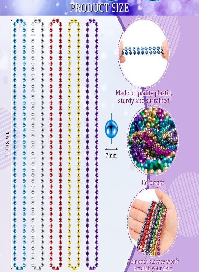 Yinkin 200 Pcs Mardi Gras Beads Necklaces Bulk 33 Inch 7 mm Colorful Assorted Round Mardi Gras Beaded Necklaces Throw Parade Accessories for Carnival Party Decorations Supplies - Image 2