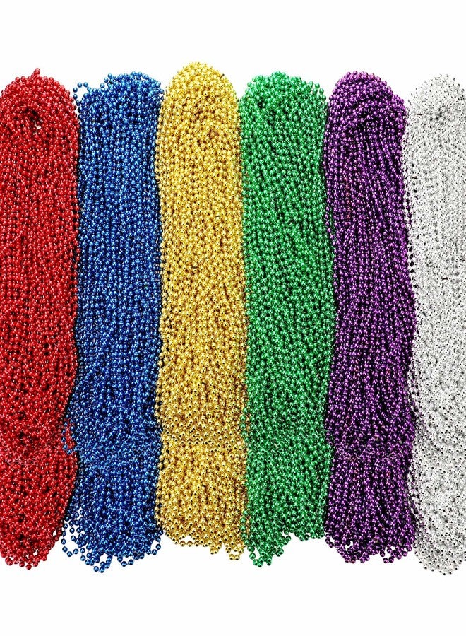 Yinkin 200 Pcs Mardi Gras Beads Necklaces Bulk 33 Inch 7 mm Colorful Assorted Round Mardi Gras Beaded Necklaces Throw Parade Accessories for Carnival Party Decorations Supplies - Image 1
