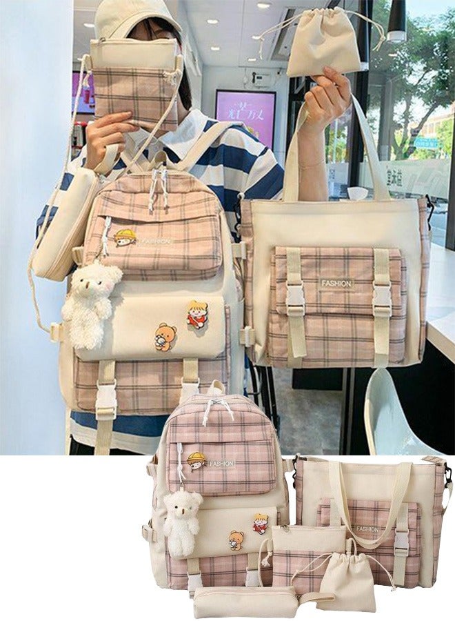 تابيت حقائب ظهر للأطفال، مجموعة من 5 قطع حقيبة ظهر، حقيبة مدرسية وحقيبة كتب للأطفال، حقيبة غير رسمية، حقيبة ظهر للسفر، تتضمن حقيبة كتف وحقيبة يد وحقيبة برباط وحقيبة قلم رصاص للأولاد أو البنات - Image 1