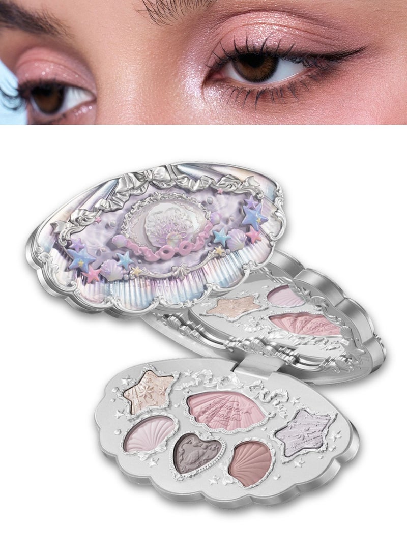 Flower Knows Shell's Jewel Eyeshadow Palette – 6 Nude u0026 Pink Shades with Matte and Shimmer – 01 Moonlight Pearl - Image 1
