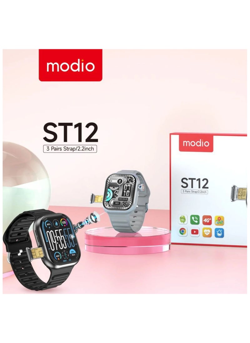 موديو موديو ST12 شبكة 4G 3 أزواج حزام/2.2 بوصة ساعة ذكية  - Image 1