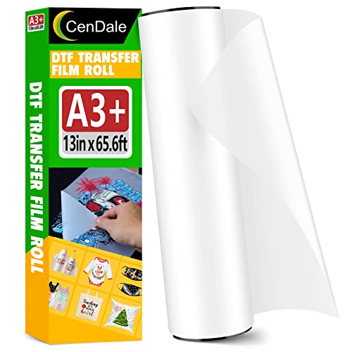 CenDale DTF Transfer Film Roll 13"x 65.6ft - Premium A3+ DTF Film Roll, Double Sided Matte Clear PreTreat PET Heat Transfer Paper, Hot & Cold Peel DTF Paper Roll, Direct to Film for T-Shirts Textile - Image 1