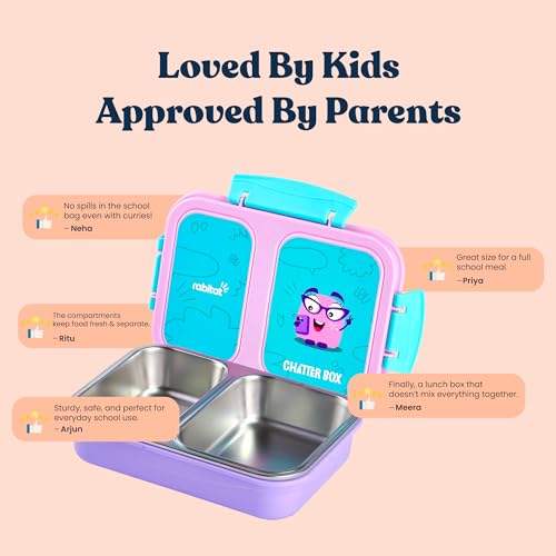 rabitat Yumzee Stainless Steel Lunch Box 750ml | 1+1 Year Brand Warranty | Tiffin Box for School | Lunch Box for Kids Boys & Girls | BPA Free, Leakproof & Durable Bento Design | Chatter Box - Image 5