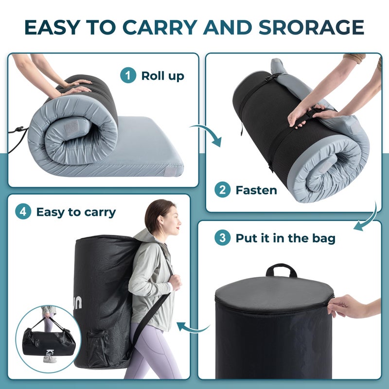 Kingfun 3 Inch CertiPUR-US Memory Foam Camping Mattress, Waterproof Roll up Sleeping Pad, Thick Floor Sleeping Mats for Tent with Removable Travel Bag (Single 75" x 30" x 3" inch, Light Blue) - Image 5