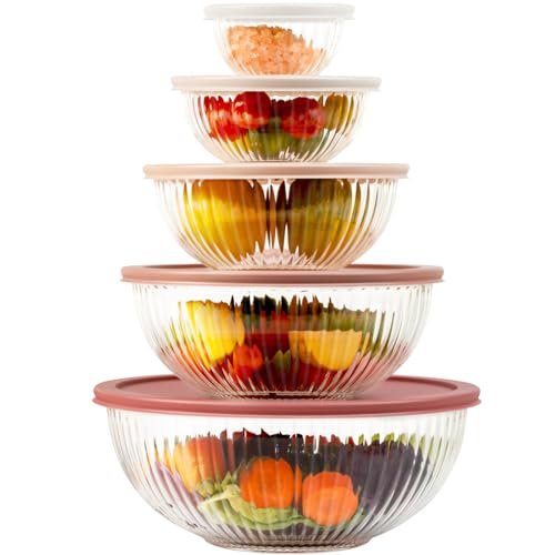 Freshmage Glass Mixing Bowls with Lids Sets 5 Packs Glass Bowls with Lids for Kitchen Baking Meal Prepping and Salad Bpa Free and Dishwasher Safe Serving Bowls 0205112137Qt - Image 1