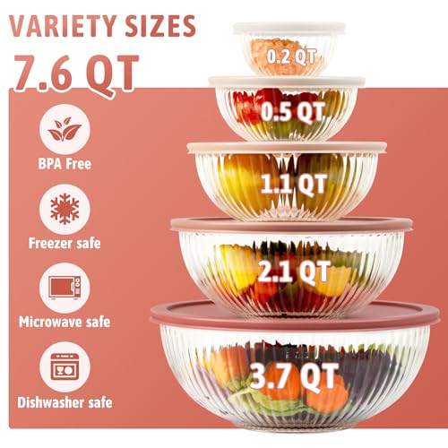 Freshmage Glass Mixing Bowls with Lids Sets 5 Packs Glass Bowls with Lids for Kitchen Baking Meal Prepping and Salad Bpa Free and Dishwasher Safe Serving Bowls 0205112137Qt - Image 3