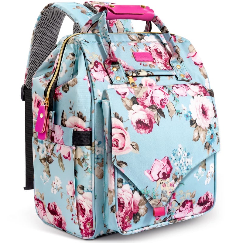 LitBear Diaper Bag Backpack, Large Capacity Multifunction Nappy Bags, Waterproof Baby Bag Floral Insulated Sturdy Travel Maternity Back Pack for Baby Girls with Diaper Pad Bottle Bag (Rose Flower) - Image 1