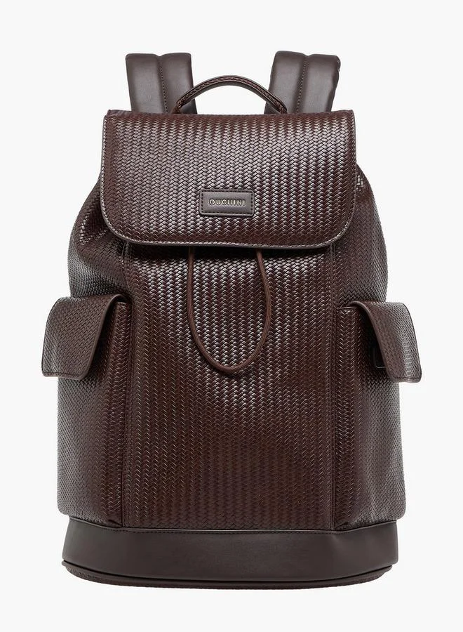دوتشيني Men Chevron Textured Backpack With Drawstring Closure