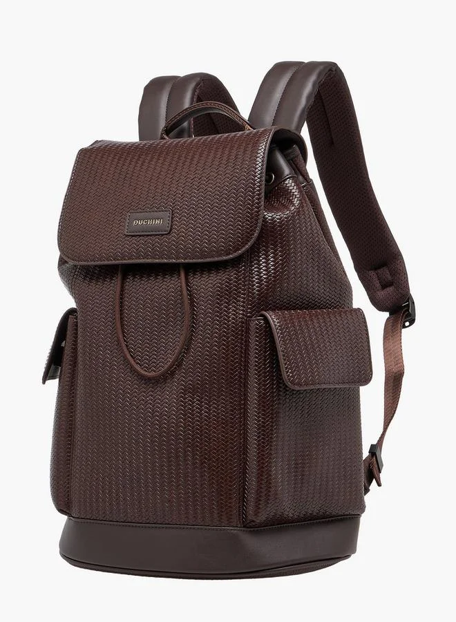 دوتشيني Men Chevron Textured Backpack With Drawstring Closure