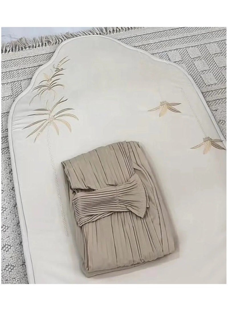 Ramadan Gifting Package Prayer Rug with Prayer Sheet with Pleats - Bee Set - Beige - Image 2
