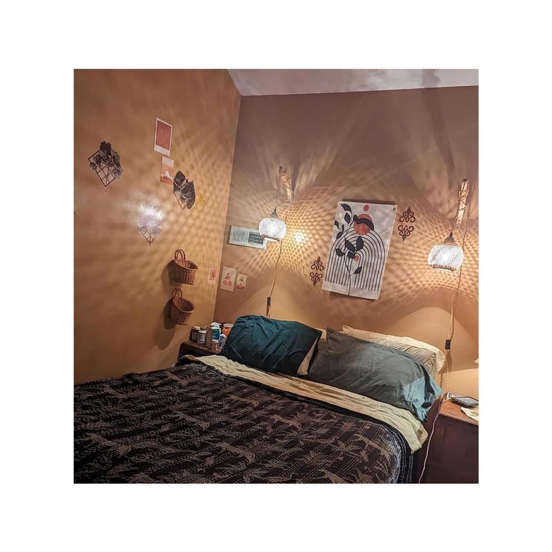 SOLARAE Bamboo Lantern Plug in Wall Sconces Wicker Wall Lamp, Vintage Wall Sconces, Hand Woven Rattan Wall Light, Farmhouse Rustic Wall Sconces, Boho Sconces Wall Lighting for Living Room Bedroom - Image 4