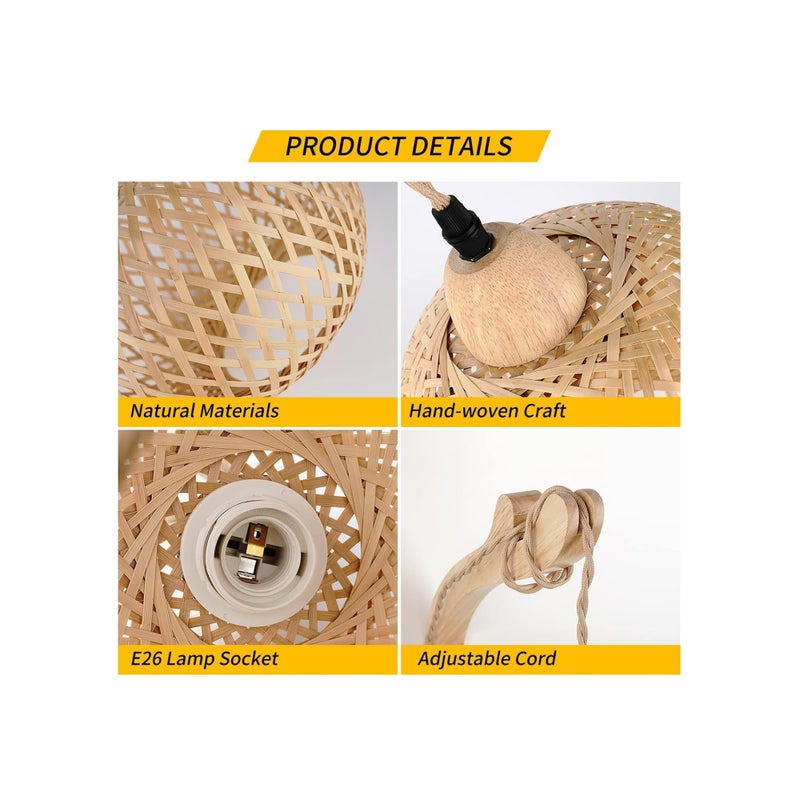 SOLARAE Bamboo Lantern Plug in Wall Sconces Wicker Wall Lamp, Vintage Wall Sconces, Hand Woven Rattan Wall Light, Farmhouse Rustic Wall Sconces, Boho Sconces Wall Lighting for Living Room Bedroom - Image 5