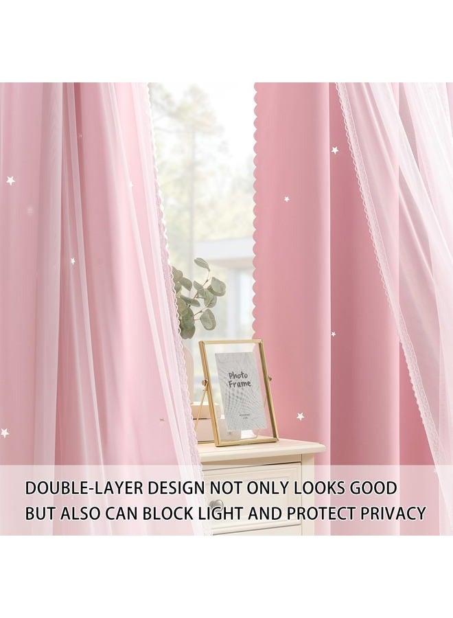 XiDi Light Pink Curtains for Girls Bedroom 84 Inches Long Blackout Nursery Curtains Double Layer with Sheer Overlay for Princess Room Grommet Privacy Room Darkening Window Drapes Light Pink 34-84/2 - Image 3