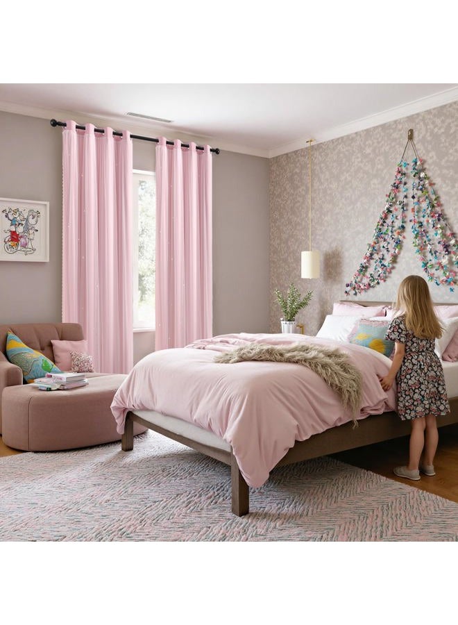 XiDi Light Pink Curtains for Girls Bedroom 84 Inches Long Blackout Nursery Curtains Double Layer with Sheer Overlay for Princess Room Grommet Privacy Room Darkening Window Drapes Light Pink 34-84/2 - Image 2