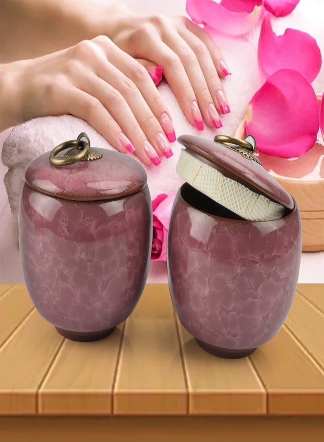 Wresty 2 Pcs 2oz Ceramic Dappen Dish With Lids Acrylic Liquid Powder Cup Holder Container Jar Nail Art Tools (purple) - Image 4