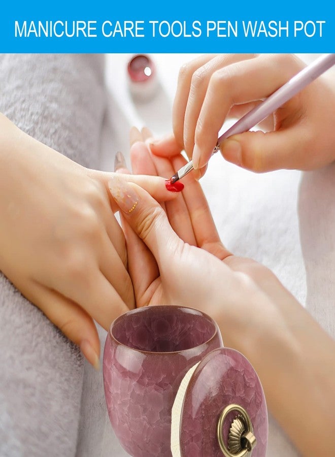 Wresty 2 Pcs 2oz Ceramic Dappen Dish With Lids Acrylic Liquid Powder Cup Holder Container Jar Nail Art Tools (purple) - Image 3