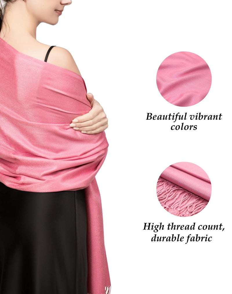 Achillea Soft Silky Solid Pashmina Shawl Wrap Scarf for Wedding Bridesmaid Dress (Dusty Pink) - Image 3