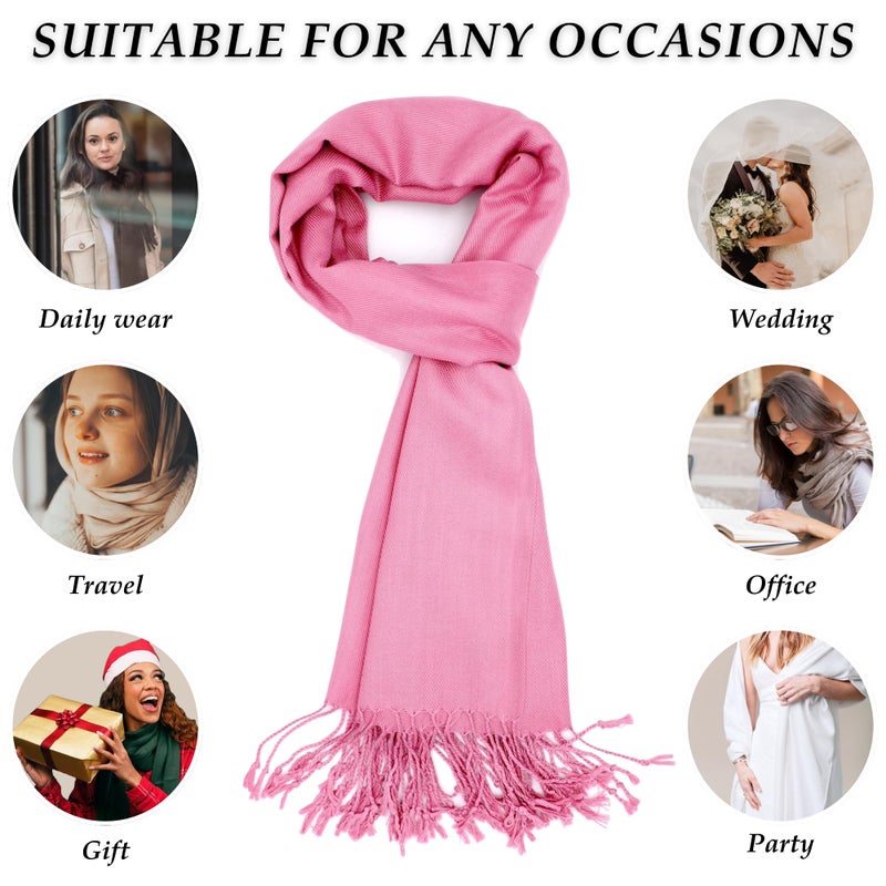 Achillea Soft Silky Solid Pashmina Shawl Wrap Scarf for Wedding Bridesmaid Dress (Dusty Pink) - Image 5