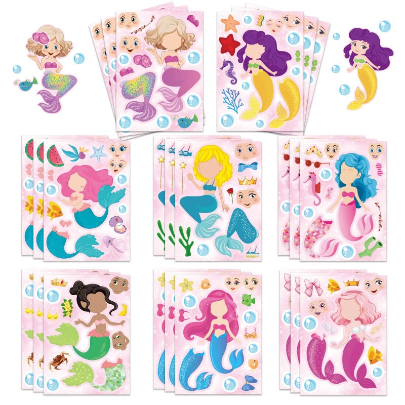 24 Sheets Mermaid Stickers Make Your Own Stickers Party Favors Mermaid Make A Face Sticker for Kids Party FavorsClassroom Teacher Rewards Art Craft Supplies