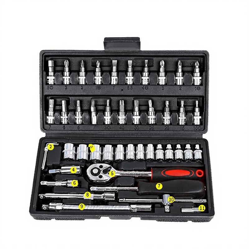 SNAPPSY طقم مفاتيح ربط السيارات 46 قطعة | مجموعة مفاتيح ربط فولاذية رقم 45 ومجموعة مفاتيح مترية | مجموعة أدوات يدوية للسيارات والأسر مع صندوق أدوات محمول - Image 2