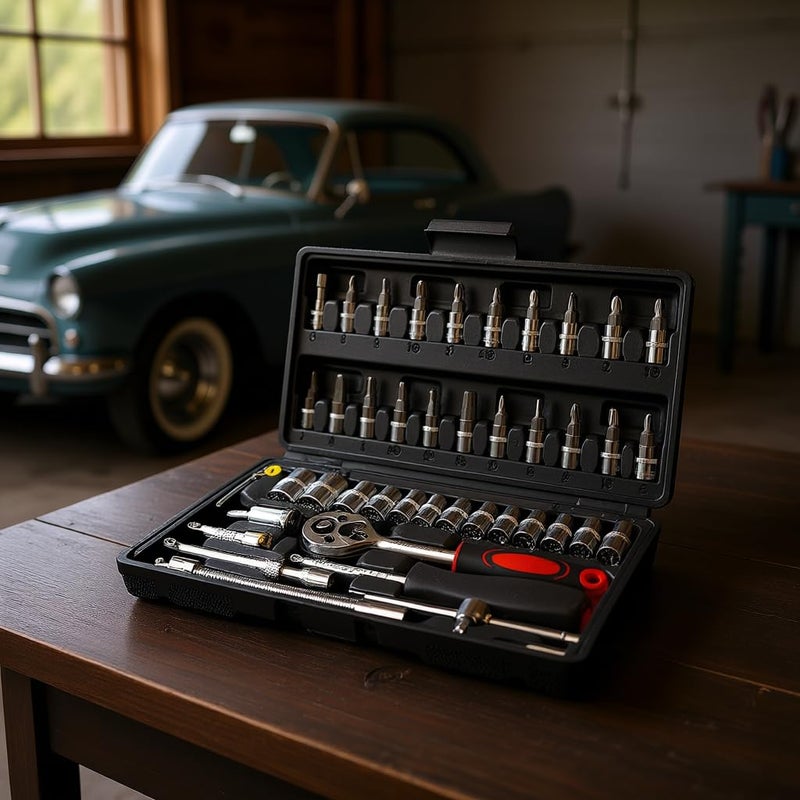 SNAPPSY طقم مفاتيح ربط السيارات 46 قطعة | مجموعة مفاتيح ربط فولاذية رقم 45 ومجموعة مفاتيح مترية | مجموعة أدوات يدوية للسيارات والأسر مع صندوق أدوات محمول - Image 5