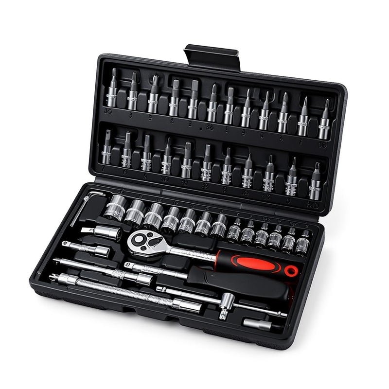 SNAPPSY طقم مفاتيح ربط السيارات 46 قطعة | مجموعة مفاتيح ربط فولاذية رقم 45 ومجموعة مفاتيح مترية | مجموعة أدوات يدوية للسيارات والأسر مع صندوق أدوات محمول - Image 4