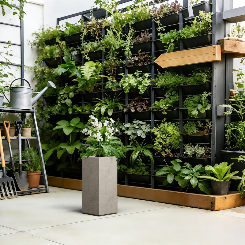 Kante 20.3" H Tall Rectangular Concrete Planter, Modern Square Diameter Plant Pot with Drainage Hole and Rubber Plug for Indoor Outdoor Home Patio Garden, Weatheted Concrete - Image 4