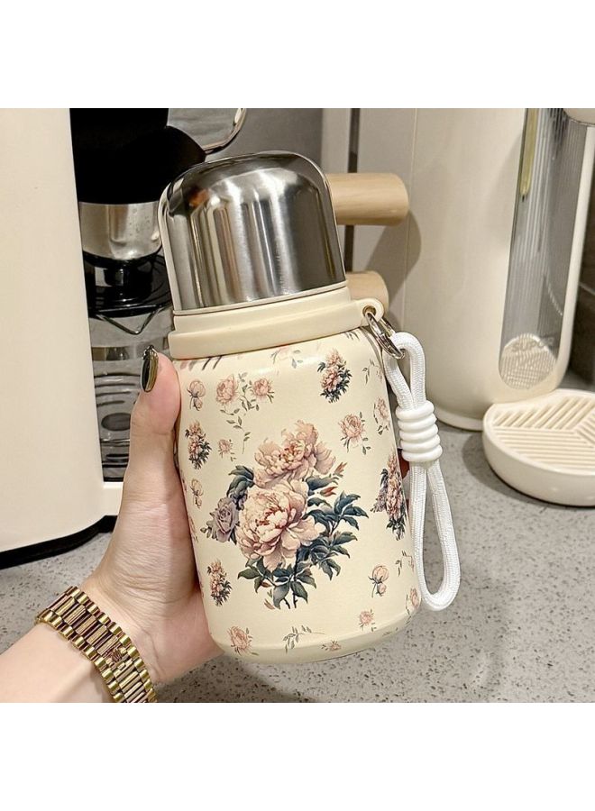 Insulated Cup With Chinese Style, Retro Large-capacity Water Cup, Portable With Carrying Strap, Stainless Steel Drinking Cup, 316 Stainless Steel