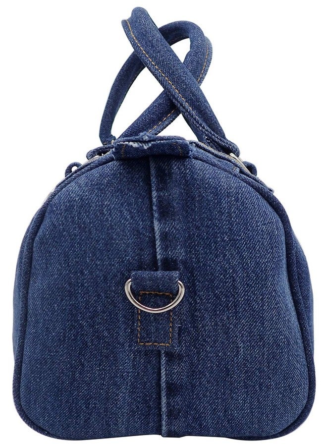 Bijoux De Ja Women Up-cycled Denim Jeans Satchel Handbag Boston Bag Top Handle Shoulder Purse with Adjustable Strap LL-04 (Dark Shade) - Image 5