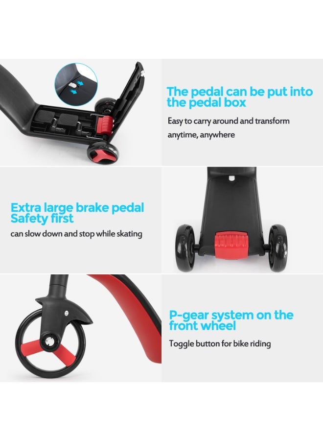 3-in-1 Kids Ride – Convertible Scooter, Tricycle & Balance Bike for Ages 2–6 | Red | Fun, Safe & Adjustable 3-Wheel Design