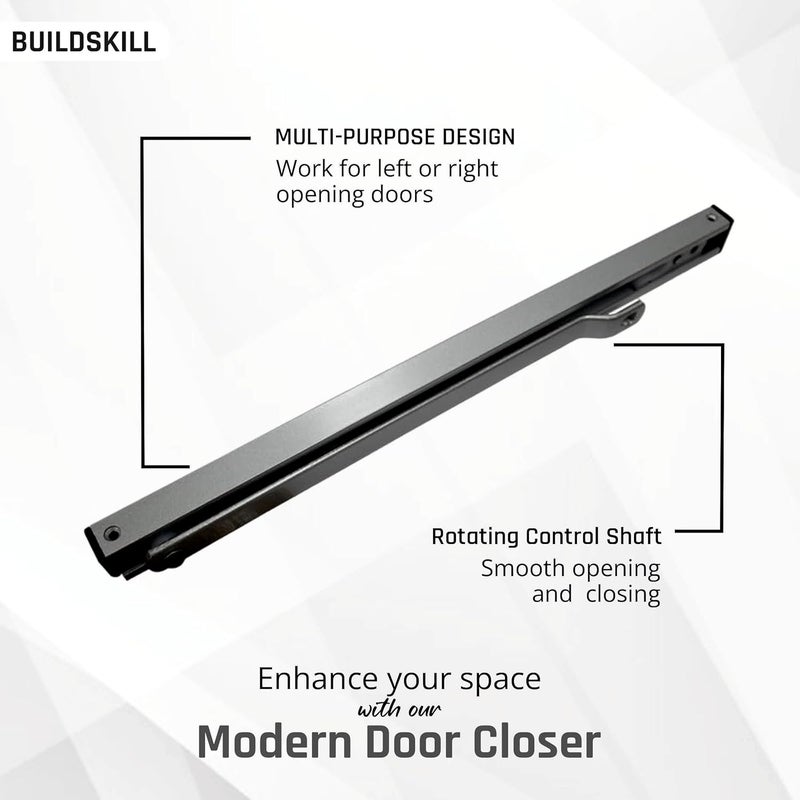 BUILDSKILL جهاز إغلاق الأبواب الهيدروليكي Buildskill مع ذراع بيلميت غطاء PVD لجهاز إغلاق الأبواب للأبواب الخشبية والألمنيوم والمعادن جهاز إغلاق أبواب أوتوماتيكي للمنزل مثبت باب قابل للتعديل السرعة 85 كجم كروم عبوة من 1 - Image 4
