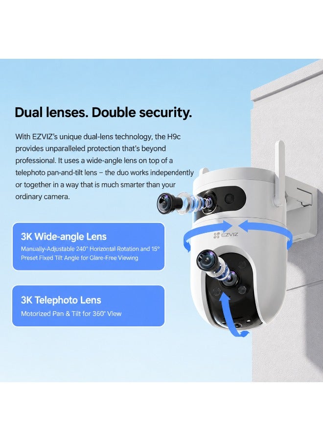 EZVIZ H9c Dual 3K Dual-Lens Smart Pan & Tilt Wi-Fi Camera, 3K & 3K Dual Lenses, One-Tap Control For Linked View Change, AI-Powered Human / Vehicle Shape Detection, 8x Zoom, Color Night Vision, Two-Way Talk, H.265, Supports microSD Card (Up to 512 GB) - Image 2