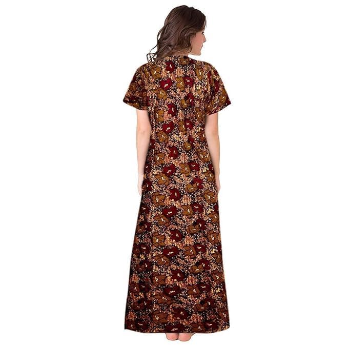 Vlazom Women's Pure Cotton Rajasthani Nighty & Jaipuri Maxi Gown – Pack of 2, Soft & Breathable Sleepwear (Blue&Brown, Free Size) - Image 5