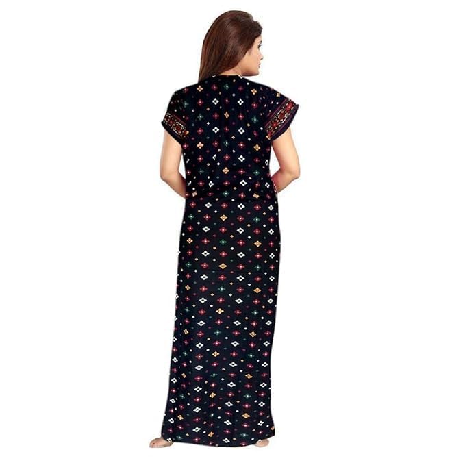 Vlazom Women's Pure Cotton Rajasthani Nighty & Jaipuri Maxi Gown – Pack of 2, Soft & Breathable Sleepwear (Blue&Brown, Free Size) - Image 4