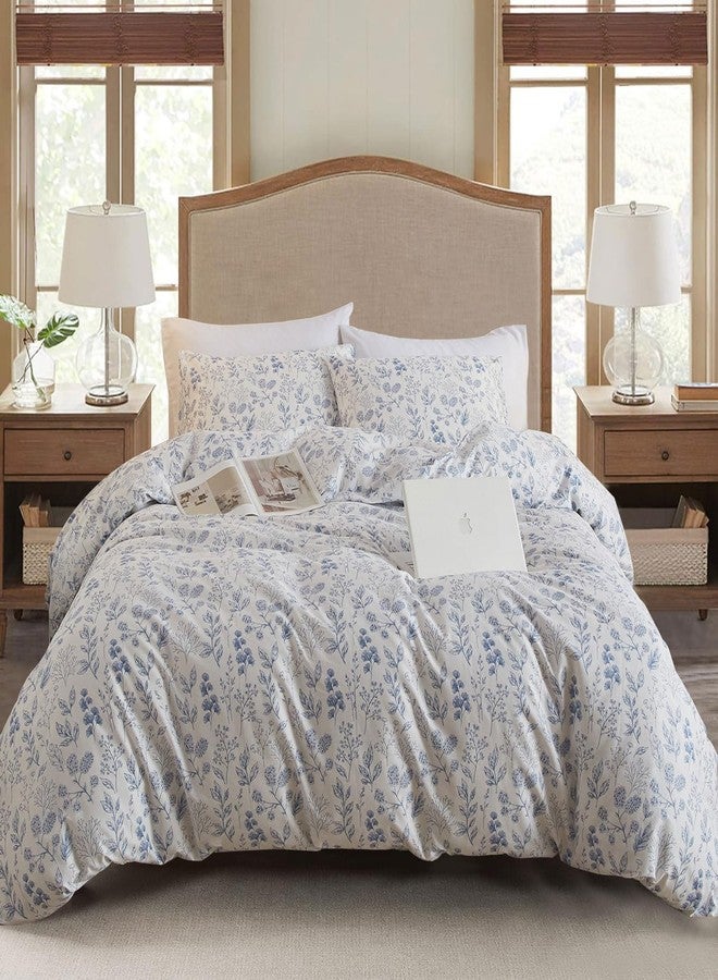 EAVD Vintage Style Garden Floral Cotton Duvet Cover King White Boho Floral Bedding Set Chic Fresh Cottagecore Botanical Duvet Cover with Zipper Aesthetic Floral Comforter Cover with 2 Pillowcases - Image 1