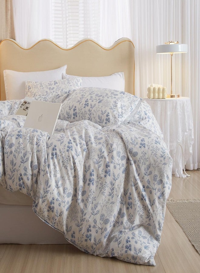 EAVD Vintage Style Garden Floral Cotton Duvet Cover King White Boho Floral Bedding Set Chic Fresh Cottagecore Botanical Duvet Cover with Zipper Aesthetic Floral Comforter Cover with 2 Pillowcases - Image 3