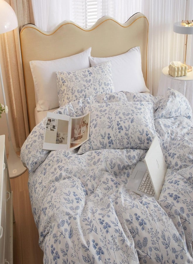EAVD Vintage Style Garden Floral Cotton Duvet Cover King White Boho Floral Bedding Set Chic Fresh Cottagecore Botanical Duvet Cover with Zipper Aesthetic Floral Comforter Cover with 2 Pillowcases - Image 2