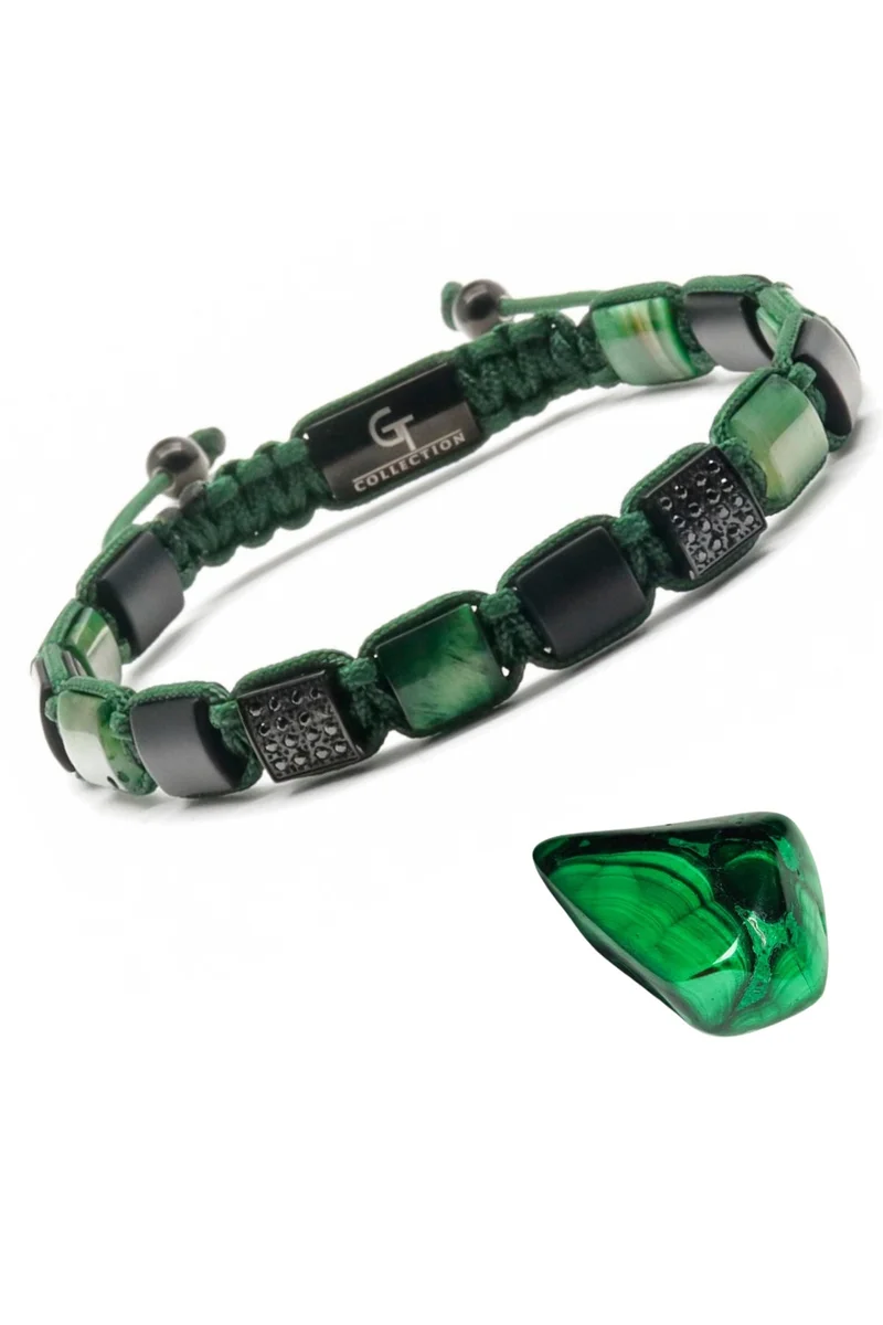 Lunnora Green Tiger Eye & Black Onyx Flat Beads Handmade Natural Stone Bead Bracelet – Bracelet for Men, Men’s Bracelet, Gifts for Men, Bracelets for Men – Adjustable One Size Fits All