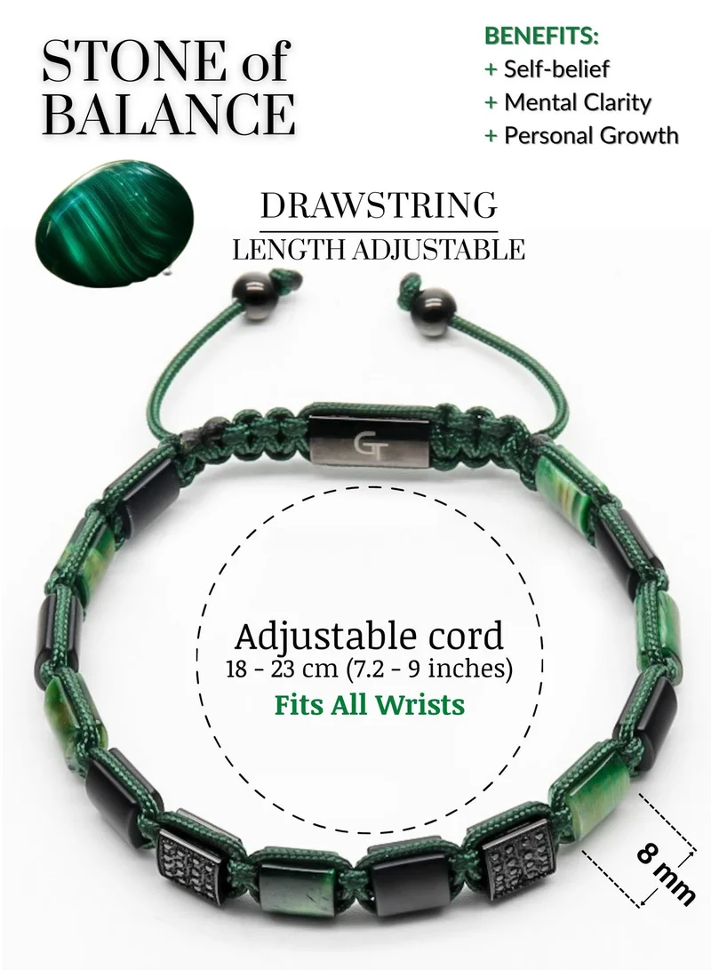 Lunnora Green Green Tiger Eye & Black Onyx Flat Beads Handmade Natural Stone Bead Bracelet – Bracelet for Men, Men’s Bracelet, Gifts for Men, Bracelets for Men – Adjustable One Size Fits All for Men | Best Price UAE