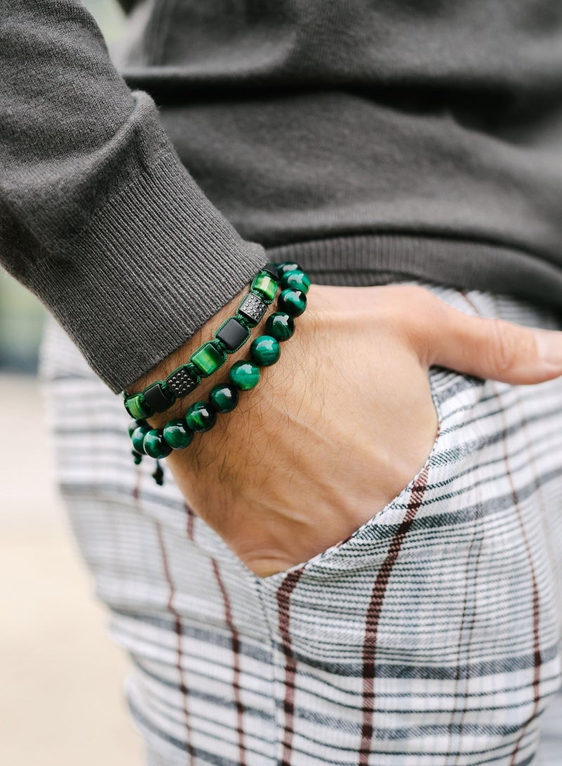 Lunnora Green Tiger Eye & Black Onyx Flat Beads Handmade Natural Stone Bead Bracelet – Bracelet for Men, Men’s Bracelet, Gifts for Men, Bracelets for Men – Adjustable One Size Fits All - Image 5
