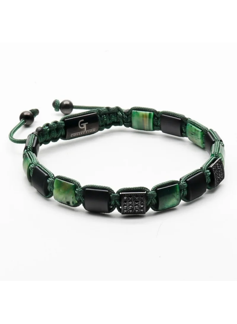 Lunnora Green Green Tiger Eye & Black Onyx Flat Beads Handmade Natural Stone Bead Bracelet – Bracelet for Men, Men’s Bracelet, Gifts for Men, Bracelets for Men – Adjustable One Size Fits All for Men | Best Price UAE