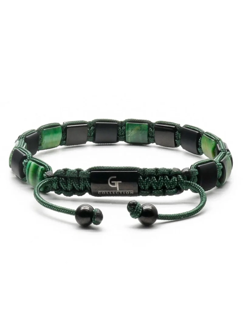 Lunnora Green Green Tiger Eye & Black Onyx Flat Beads Handmade Natural Stone Bead Bracelet – Bracelet for Men, Men’s Bracelet, Gifts for Men, Bracelets for Men – Adjustable One Size Fits All for Men | Best Price UAE