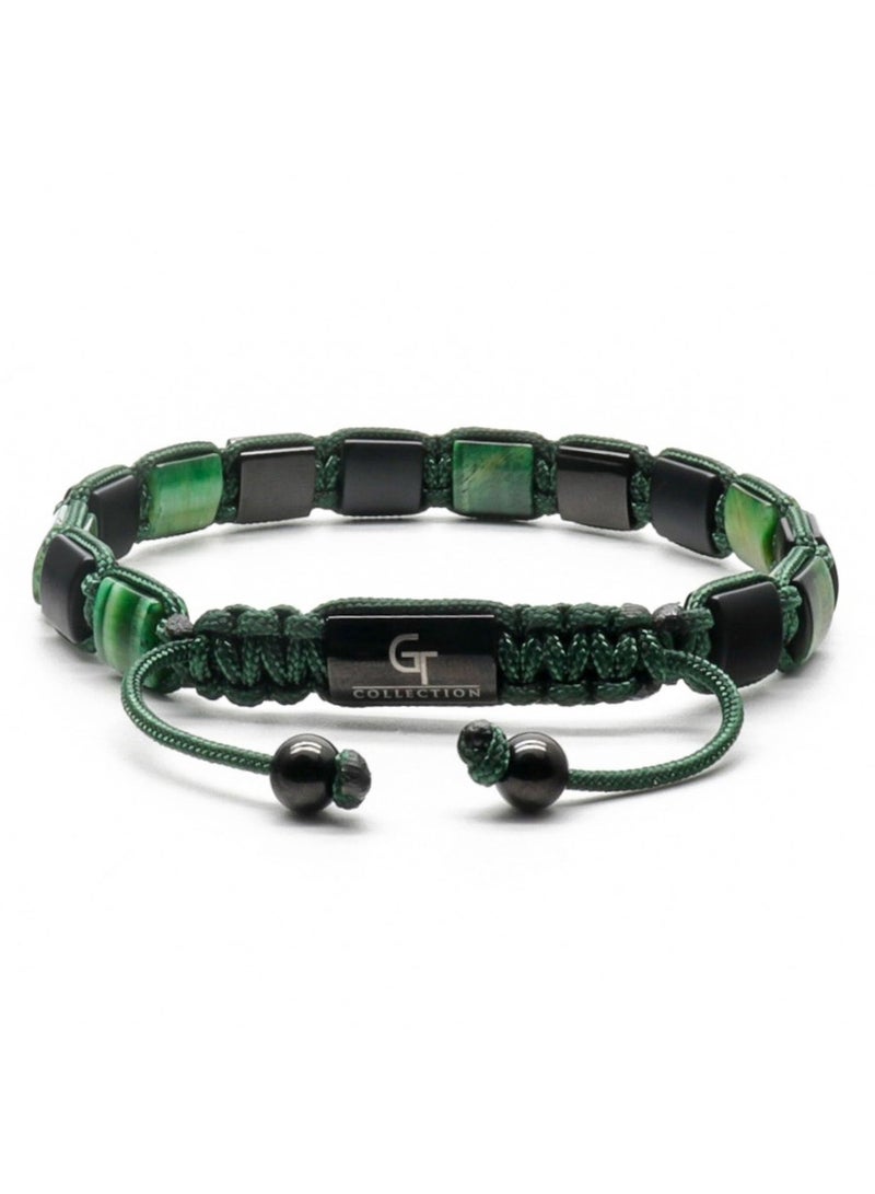 Lunnora Green Tiger Eye & Black Onyx Flat Beads Handmade Natural Stone Bead Bracelet – Bracelet for Men, Men’s Bracelet, Gifts for Men, Bracelets for Men – Adjustable One Size Fits All - Image 3