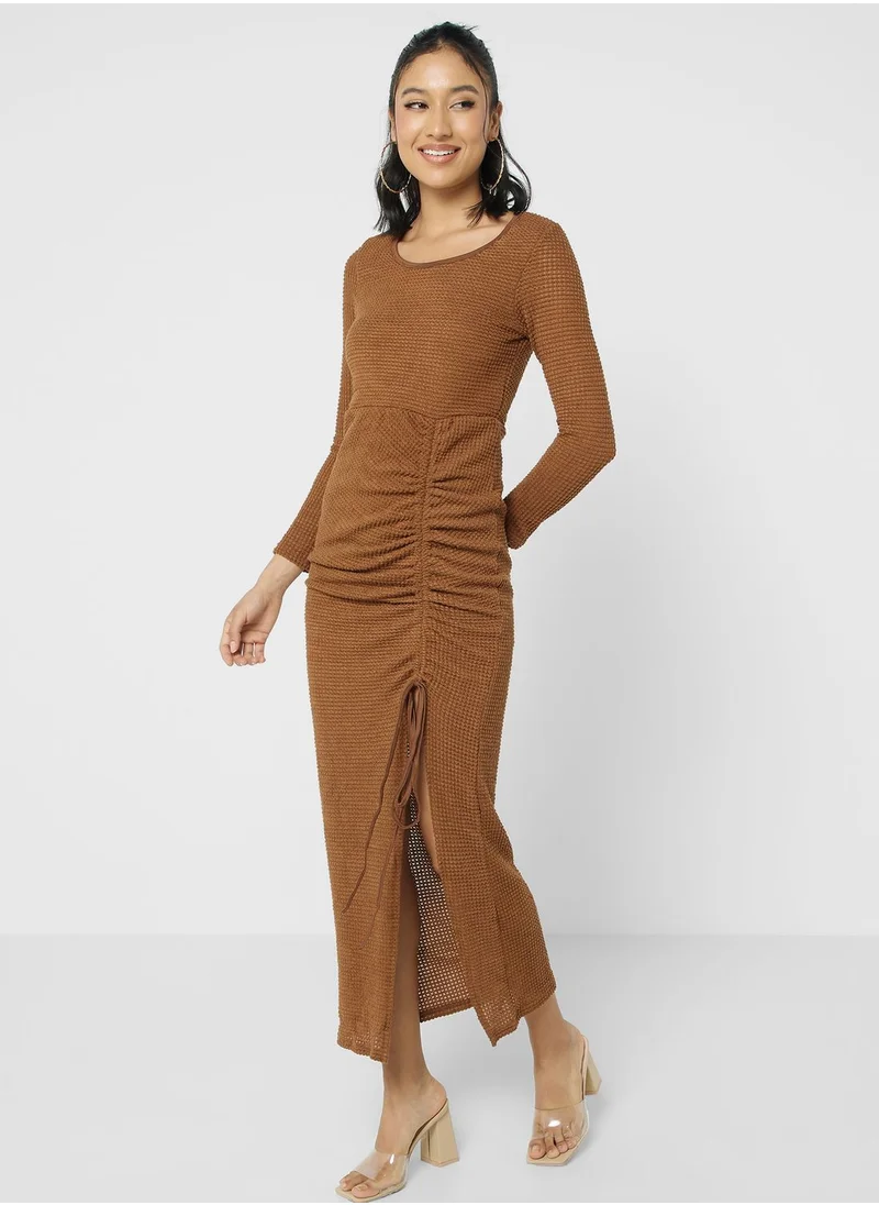 Ginger Side Slit Ruched Tie Up Dress