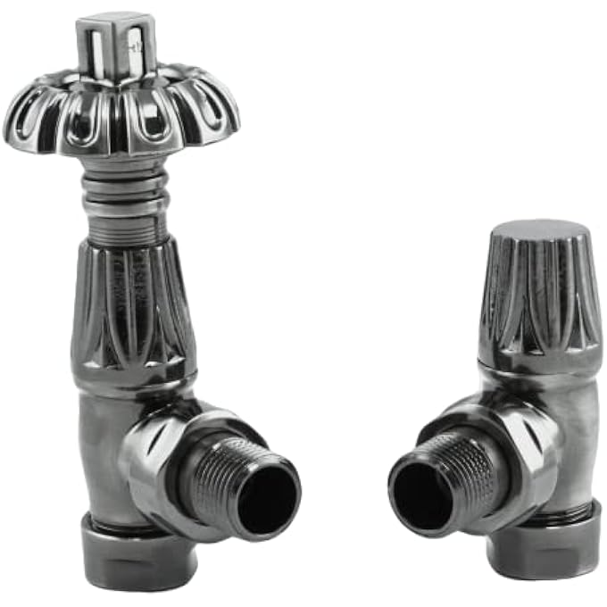 THERMOSTATIC RADIATOR VALVES - ANGLED BLACK NICKEL WESTMINSTER RADIATOR TRV - TRADITIONAL DESIGN 1/2" X 15MM METAL HEAD RADIATOR VALVES - Image 1