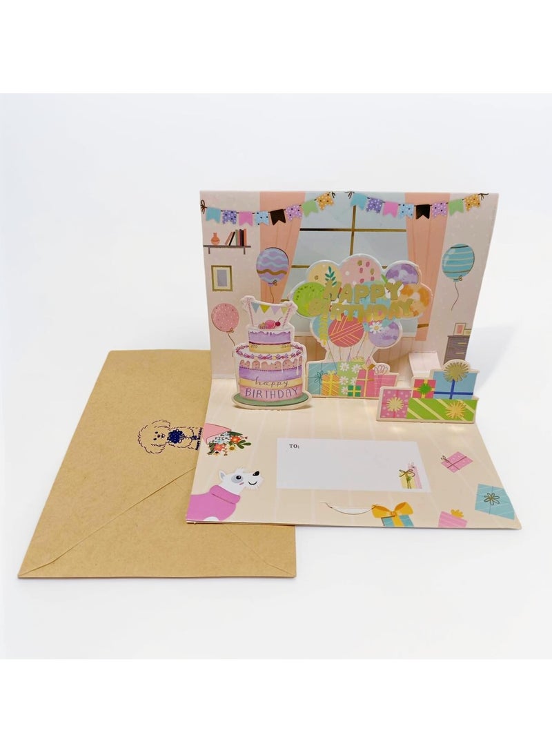BenQuand Pop Up Birthday Cards, Cute Cartoon Birthday Cake & Gift Box Greeting Cards with Envelopes, Handmade Foldable Celebration Cards for Women, Men, Kids, Daughter, Son, Mom, Friend - Image 2