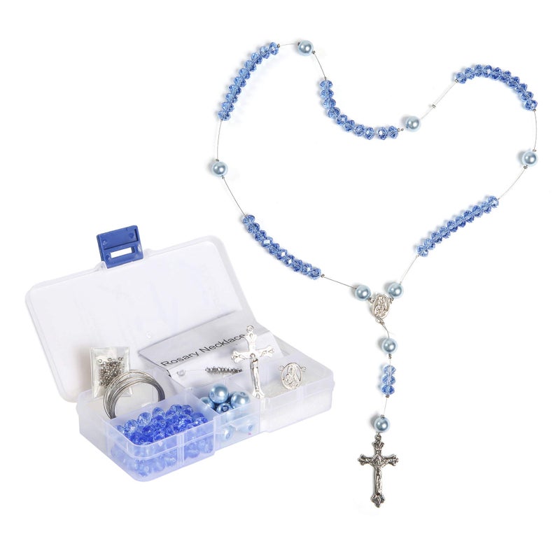 Linpeng Sky Blue Glass Crystal Pearl Beads Rosary Jewerly Kit Rosary Making Supplies Gift for Beader 1 Pack