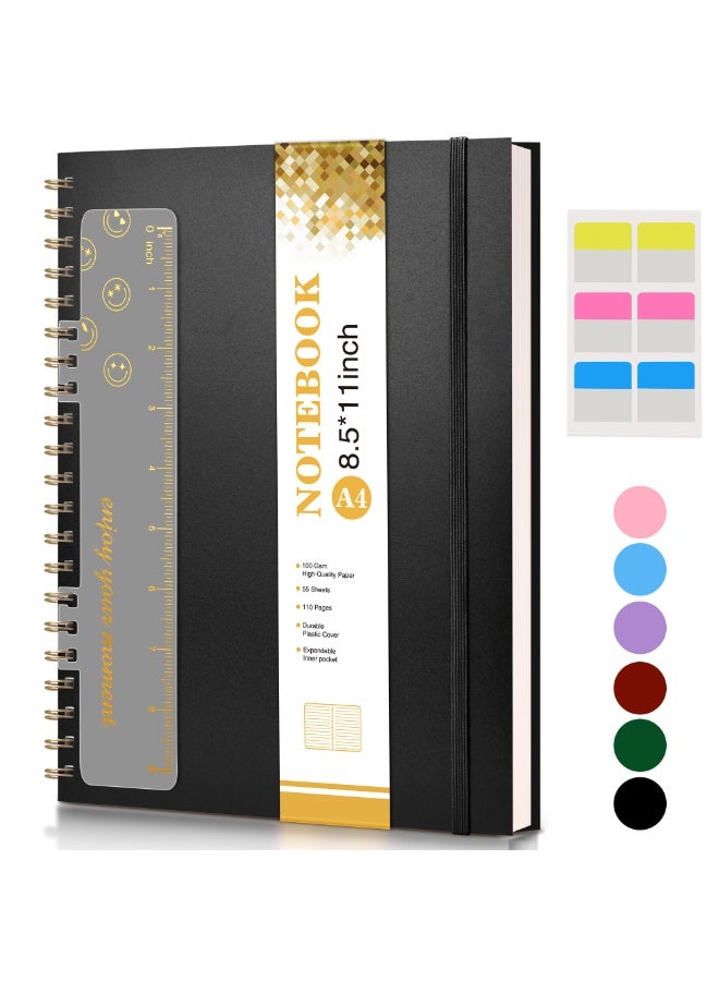 A4 Spiral Notebook Journal, 8.5 x 11 Inch College Ruled Lined Notebook, 100 GSM Paper, Plastic Hardcover, Black - Image 1